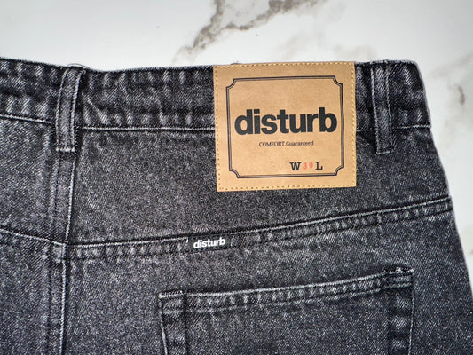 Denim jorts “disturb” front logo
