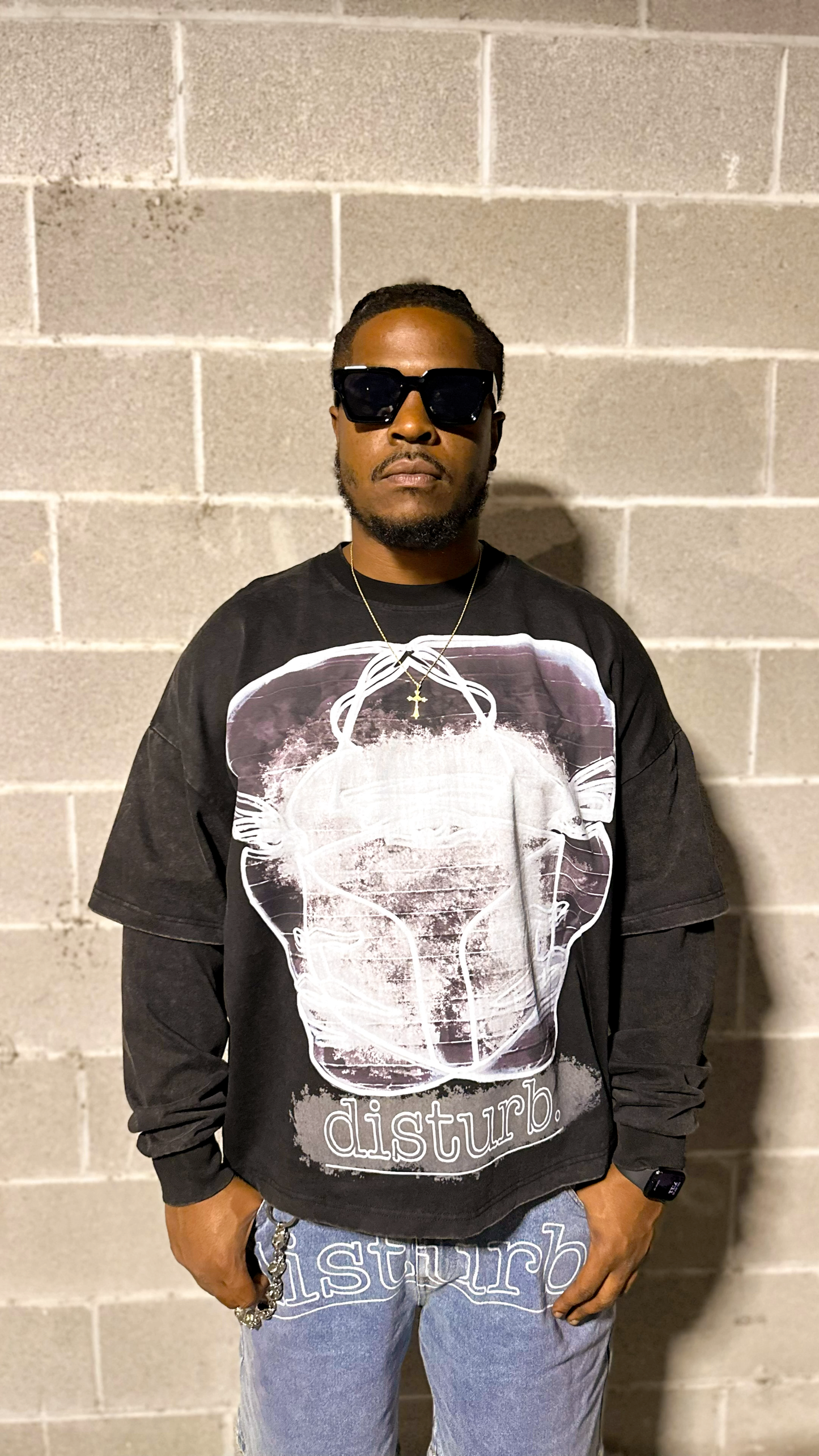 Double layer “disturb” long sleeve tee
