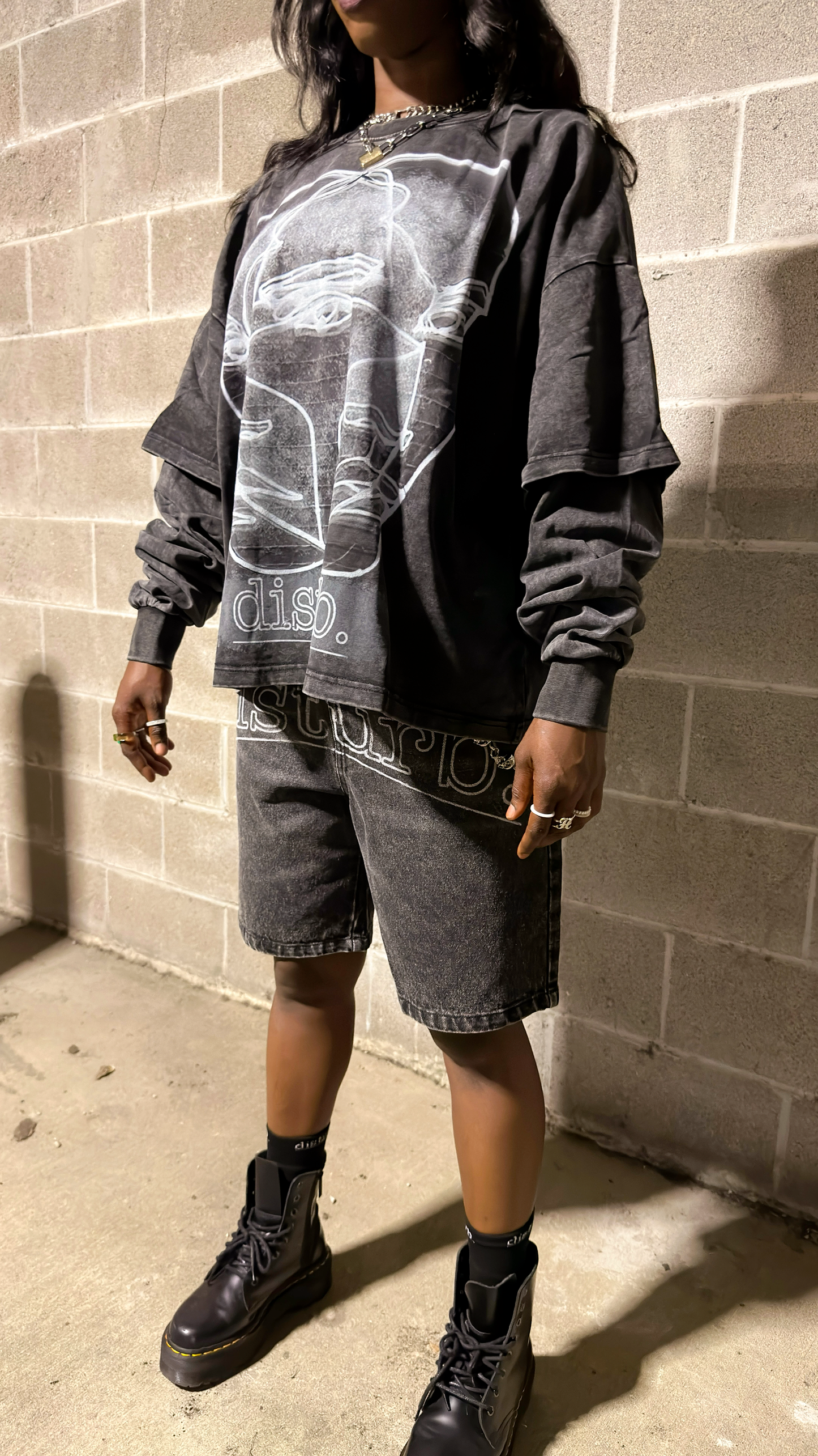 Double layer “disturb” long sleeve tee