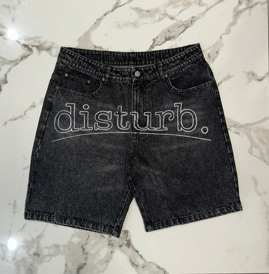 Denim jorts “disturb” front logo